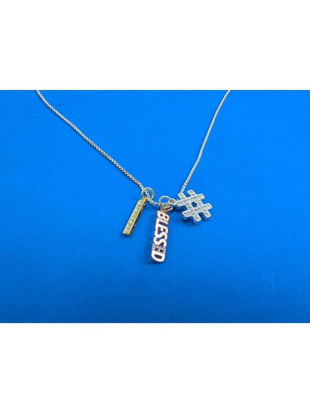 Silver Tone #Blessed Christian Charm Chain Necklace Jewelry Bedazzled Bling